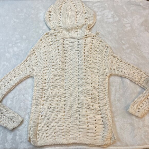 Abercrombie Kids Hooded Cardigan Sweater Girls Size 5/6 Fringe Loose Knit Cotton - Picture 6 of 10